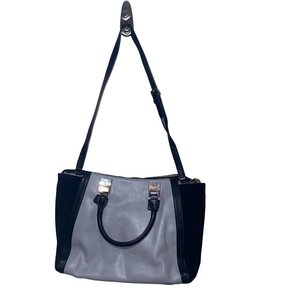 Zara Basic Faux Leather/Suede Gray And Black Tote Crossbody Strap Zipper Closure